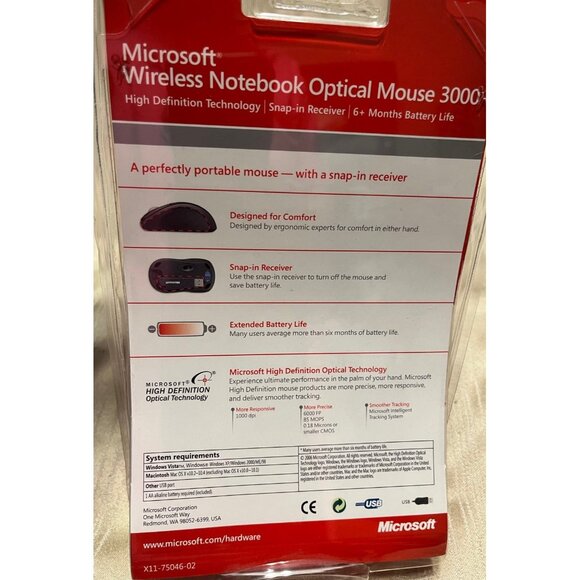 Microsoft Wireless Notebook Optical Mouse 3000 & Receiver (MSK-1056) NEW - Picture 3 of 5